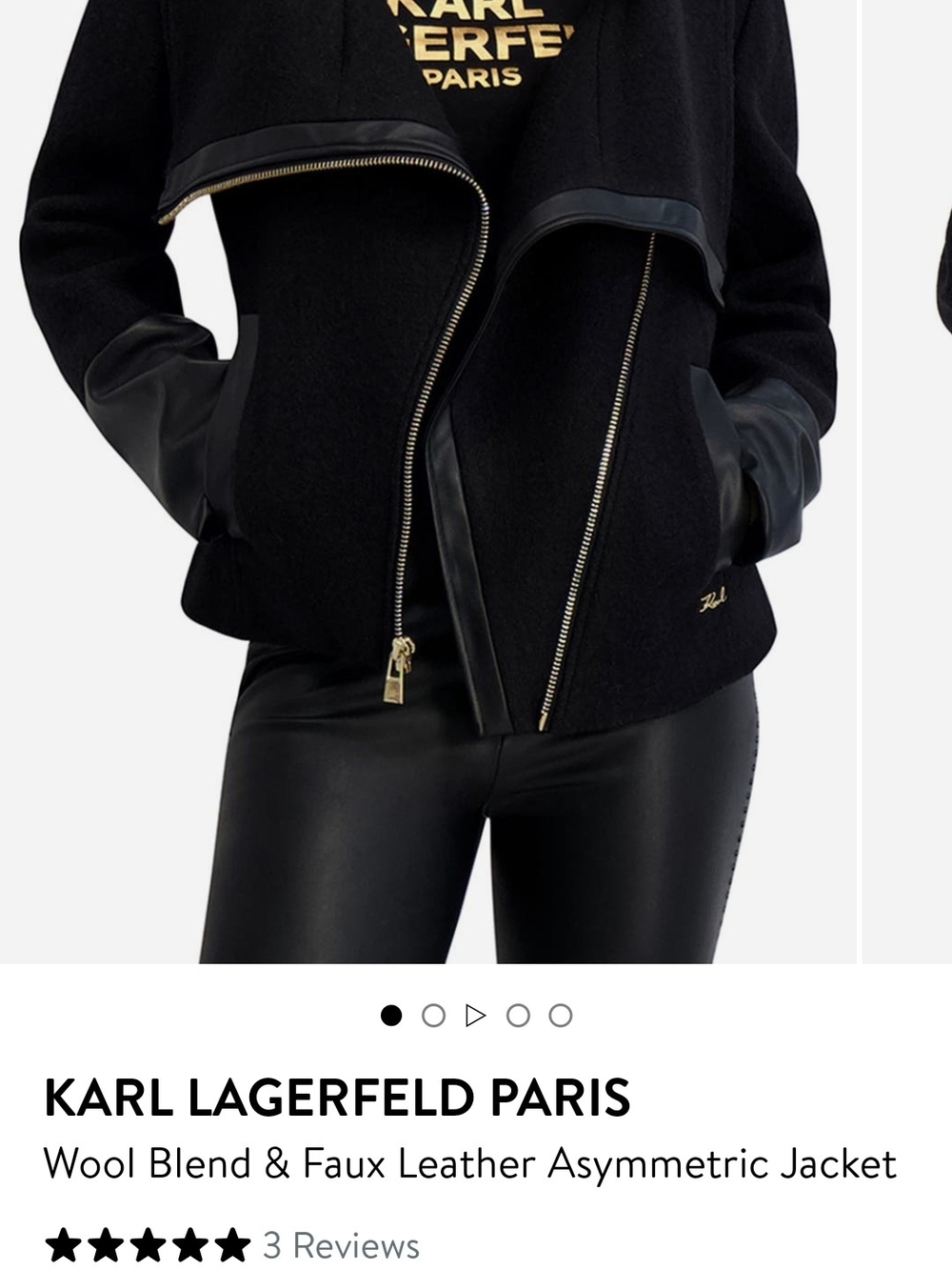 Karl Lagerfeld Black Wool-Blend Jacket with Faux Leather Trim